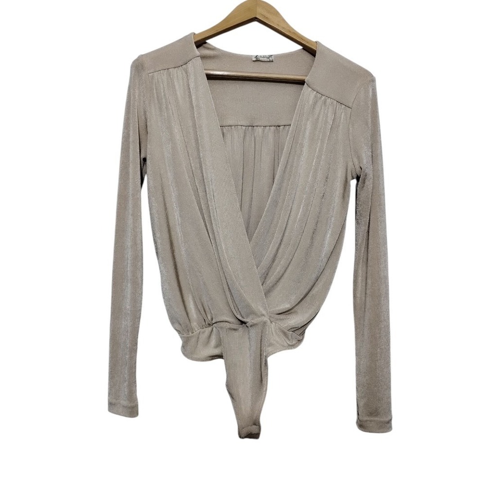 Free People Turnt Thong Long Sleeve Bodysuit Womens M‎ Snap Closure V-Neck Boho